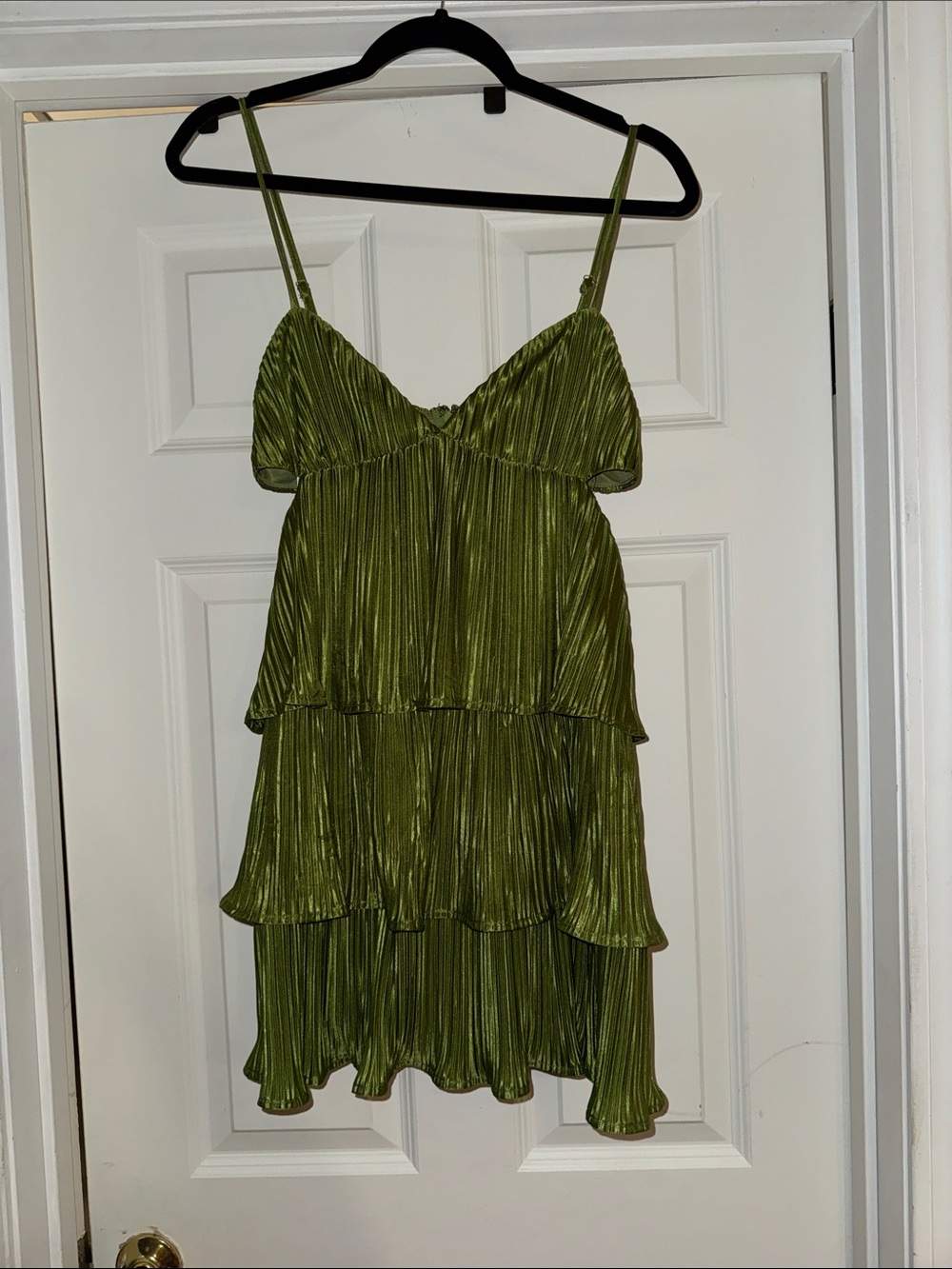 Lulus Olive Green Tiered Pleated Slip Dress